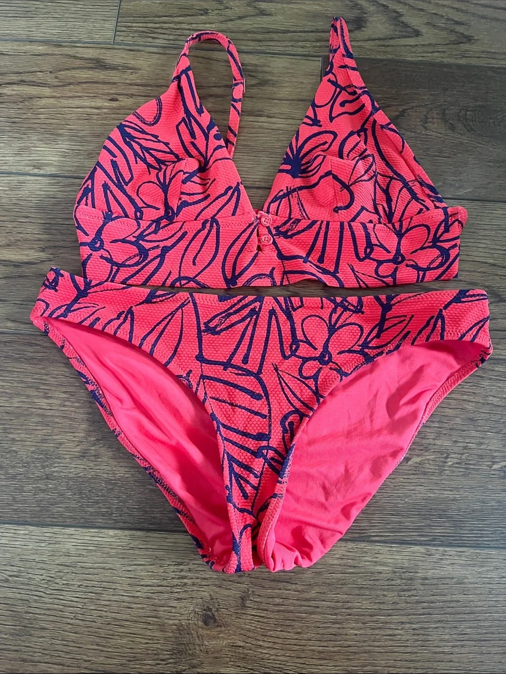 aerie Coral Pink Floral Textured Bikini Set